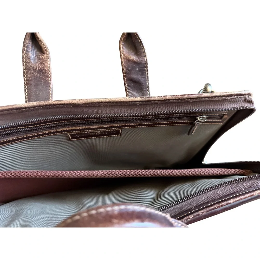 Johnston & Murphy Mens Brown Leather Briefcase Laptop Messenger Bag
